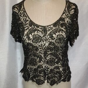 a'gaci Black Lace Crochet Top